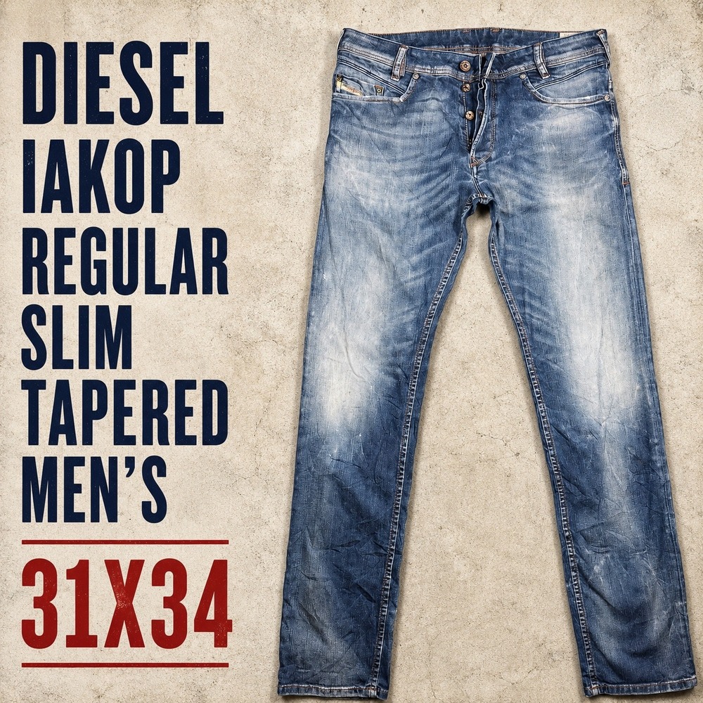 Diesel Iakop Regular Slim Tapered Jeans Mens 31x34 Medium Wash Button Fly Denim